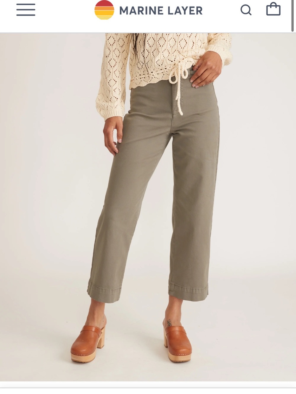 Marine Layer Olive Green Cropped Wide-Leg Pants